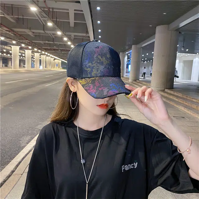 雅鹿优选 韩版大帽檐显脸小印花透气网速干防晒遮阳 聚酯纤维 鸭舌帽 男女同款情侣款