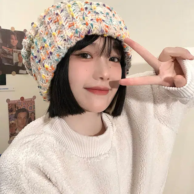 雅鹿优选 秋冬百搭毛线帽子女生大头围显脸小堆堆帽彩虹混色保暖针织套头冷帽绒线帽 涤纶 绒线帽 女款