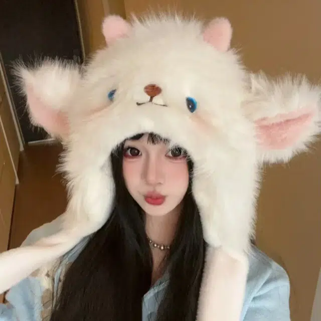 【耳朵会动】 雅鹿优选 可爱卡通小羊加绒加厚帽子冬季保暖捏捏护耳帽防寒帽子 涤纶 绒线帽 女款