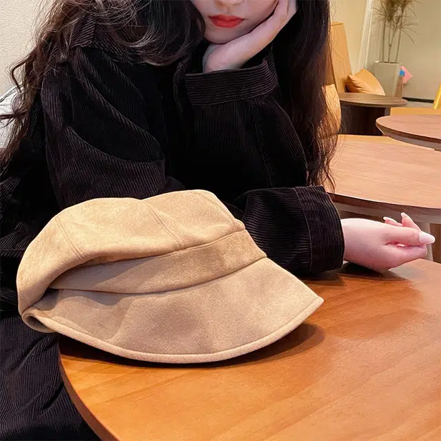 雅鹿优选 慵懒文艺风秋冬麂皮绒纯色贝雷帽女生小香画家帽大头围显脸小复古八角帽 涤纶 贝雷帽 女款
