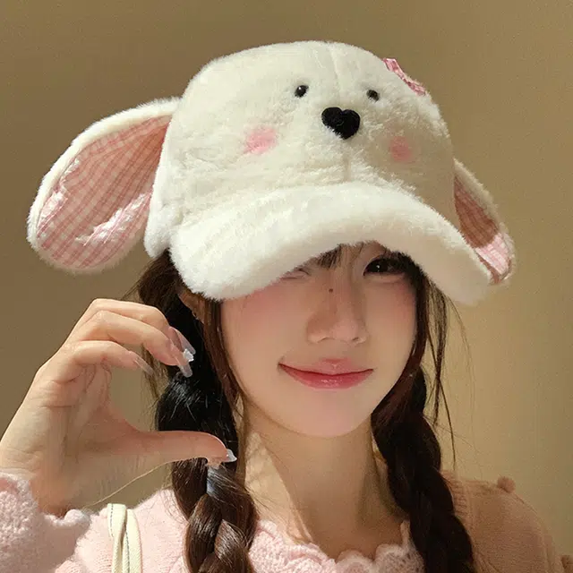 雅鹿优选 日系甜美可爱格纹兔子耳朵春夏季户外出行防晒遮阳百搭拍照打卡大头围显脸小 聚酯纤维 鸭舌帽 男女同款情侣款
