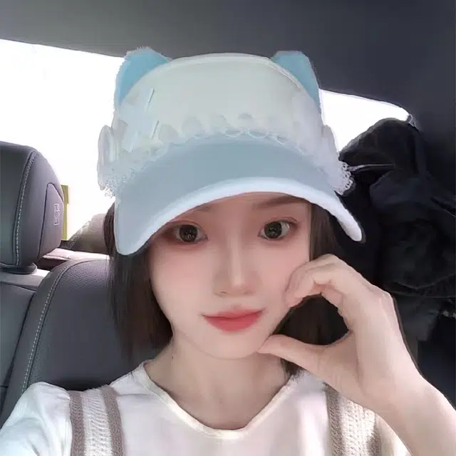 雅鹿优选 可爱甜美卡通猫耳朵遮阳防紫外线聚会 聚酯纤维 防晒帽 女款