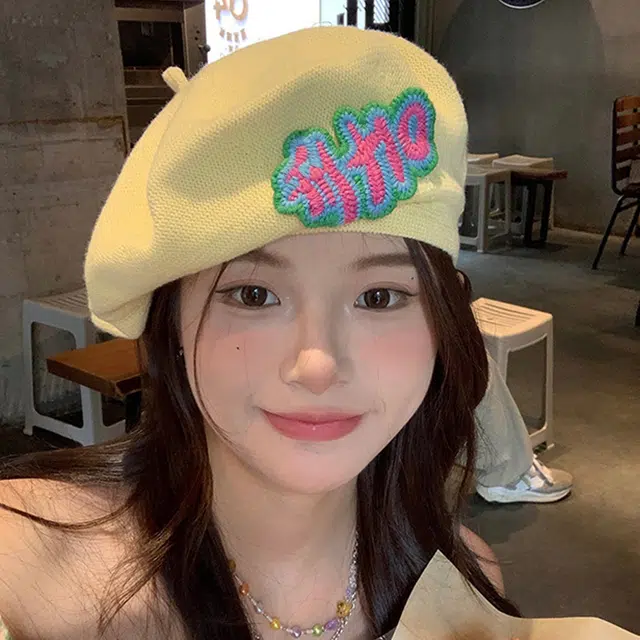 雅鹿优选 春夏季可爱字母刺绣多巴胺风百搭出游学生时尚百搭显脸小画家帽 棉 贝雷帽 女款