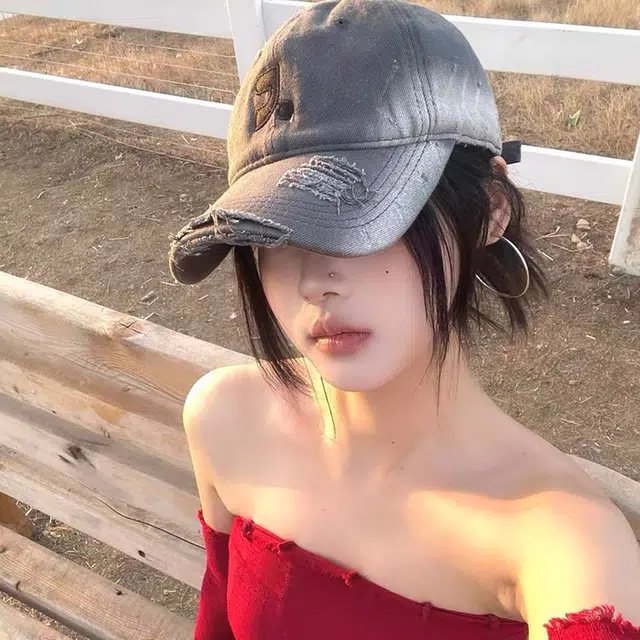 雅鹿优选 美式复古做旧破洞刺绣加深春夏季户外出行防晒遮阳时尚潮流百搭学生大头围显脸小 棉 鸭舌帽 男女同款情侣款