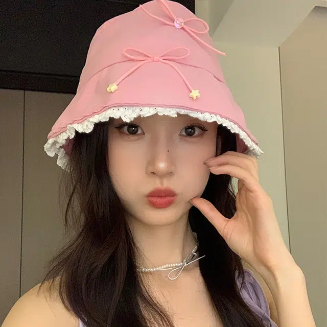 雅鹿优选 绝美氧气甜美风蝴蝶结蕾丝花边风防晒帽夏天遮阳显脸小盆帽 棉 渔夫帽 女款