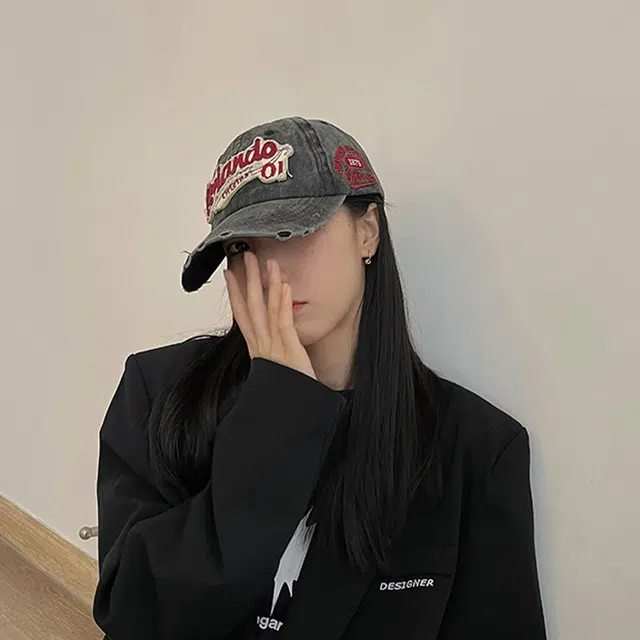 雅鹿优选 美式做旧刺绣字母破洞街头潮流牛仔遮阳防晒大头围显脸小 聚酯纤维 鸭舌帽 男女同款情侣款