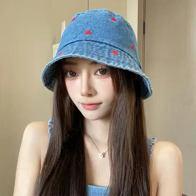 雅鹿优选 韩版爱心刺绣显脸小盆帽出街潮流时尚防晒遮阳帽 棉 渔夫帽 男女同款情侣款