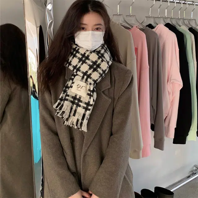 雅鹿优选 秋冬新款仿羊绒格子加厚保暖学生时尚百搭针织 礼盒装 绒线围巾 男女同款情侣款