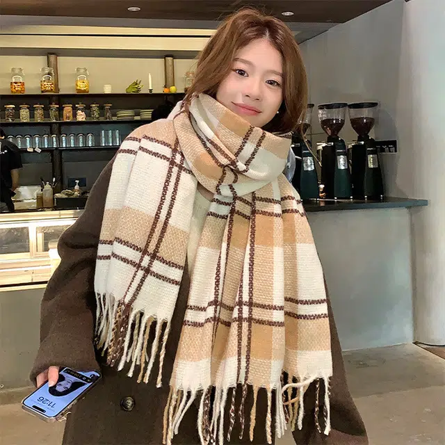 雅鹿优选 经典英伦风格子围脖高级感保暖复古百搭 心动礼盒装 聚酯纤维 绒线围巾 男女同款情侣款