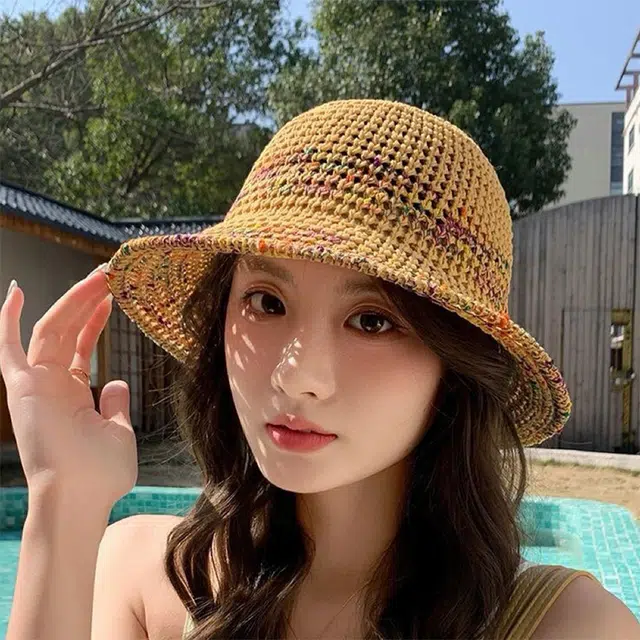 雅鹿优选 日系田园风多彩多巴胺编织户外徒步高街防晒遮阳帽 草编 渔夫帽 女款