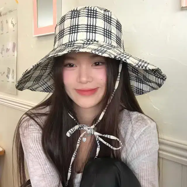 雅鹿优选 韩式网格纹轻便透气大帽檐显脸小度假钓鱼防晒遮阳帽 聚酯纤维 渔夫帽 男女同款情侣款