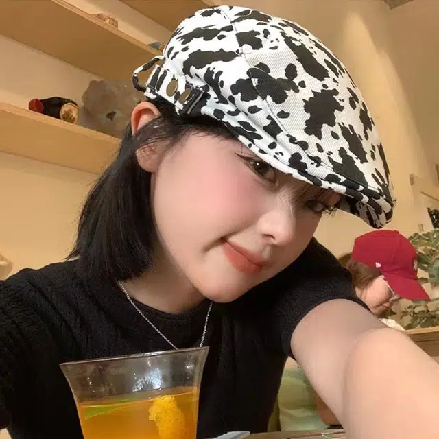 雅鹿优选 夏季薄款经典黑白奶牛纹前进帽时尚复古个性辣妹短檐显脸小鸭舌 棉 贝雷帽 女款