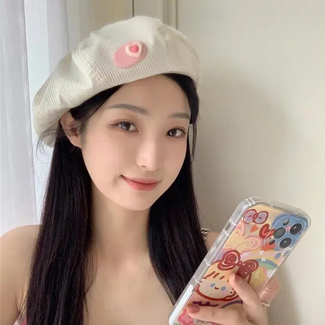 雅鹿优选 日系甜美爱心多巴胺元气薄款出游学生时尚百搭显脸小画家 棉 贝雷帽 女款