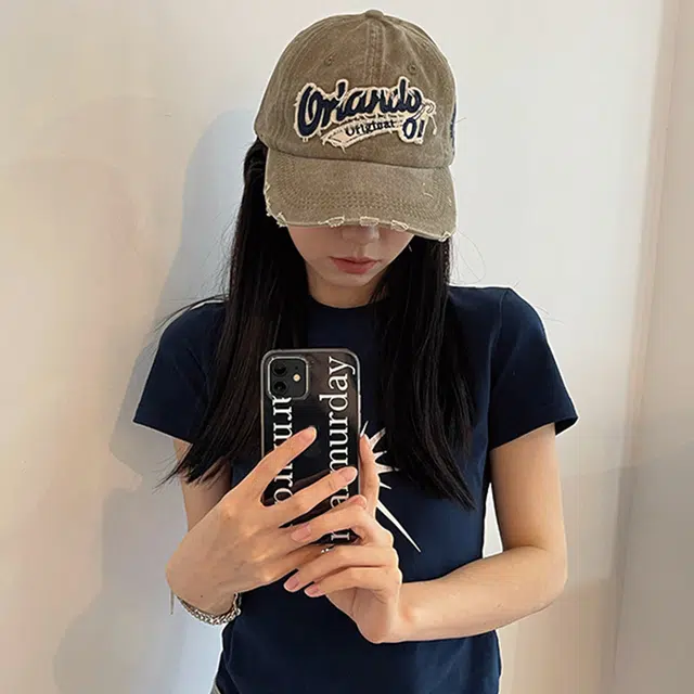 雅鹿优选 美式做旧刺绣字母破洞街头潮流牛仔遮阳防晒大头围显脸小 聚酯纤维 鸭舌帽 男女同款情侣款