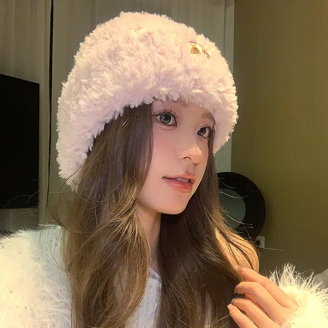雅鹿优选 糯叽叽可爱小熊毛线帽女生冬季柔软亲肤保暖护耳针织帽甜美百搭绒线帽 涤纶 绒线帽 女款
