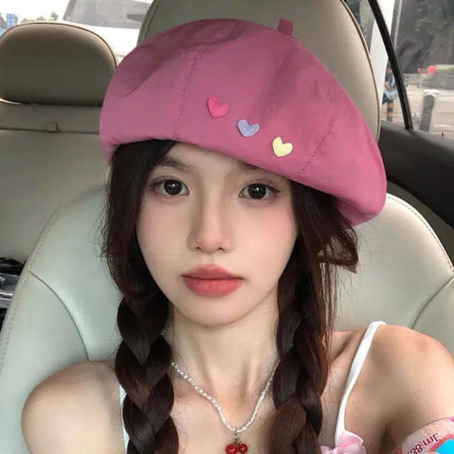 雅鹿优选 日系甜妹爱心百搭大头围显脸小薄款透气画家 棉 贝雷帽 女款