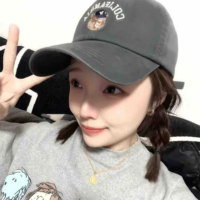 雅鹿优选 美式水洗牛仔复古字母刺绣卡通小熊简约百搭 棉 鸭舌帽 男女同款情侣款