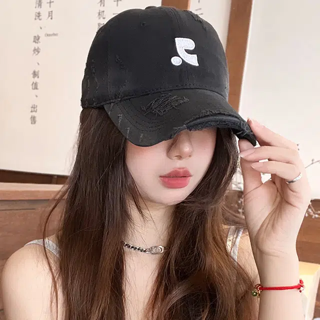 雅鹿优选 美式复古做旧破洞刺绣加深春夏季户外出行防晒遮阳时尚潮流百搭学生大头围显脸小 棉 鸭舌帽 男女同款情侣款