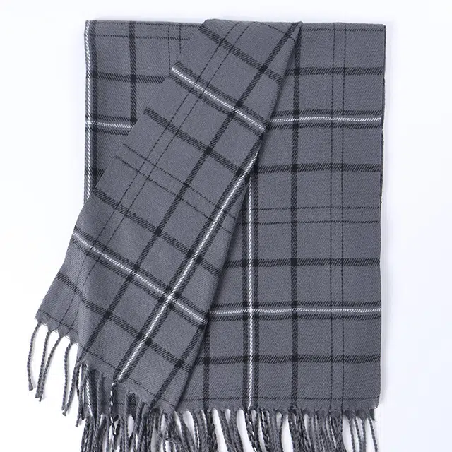 雅鹿优选 经典黑白灰格纹双面仿羊绒高级百搭保暖流苏礼盒装 聚酯纤维 绒线围巾 男女同款情侣款