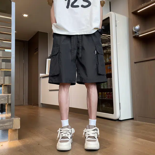 徐太浪 纯色基础款速干工装大口袋中腰宽松五分休闲短裤 男女同款