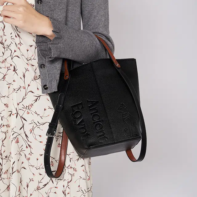 大英博物馆 盖亚·安德森猫系列 潮流百搭 单肩斜挎水桶包多用 合成革 手提包 女款 黑色