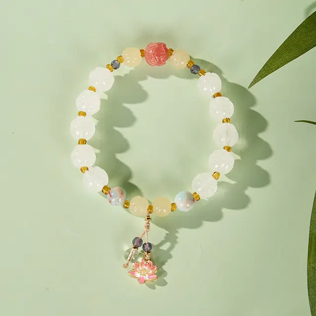 大英博物馆 东方梦境系列 好运莲莲雕刻莲花 国风 新中式 高颜值 金丝玉 手串 女款