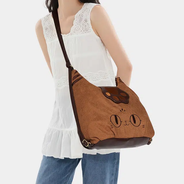 大英博物馆 巴斯特系列 萌猫灯芯绒 百搭 通勤 多用款 合成革 单肩包 常规 女款 棕色