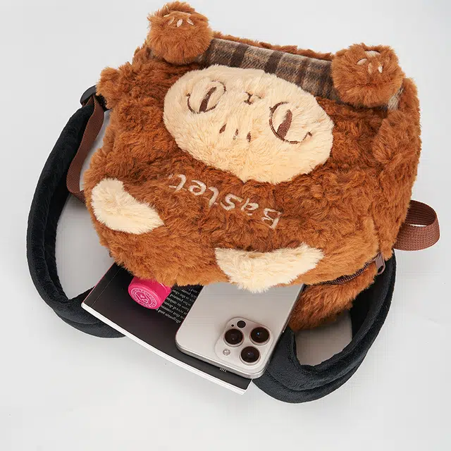 大英博物馆 巴斯特系列 可爱 萌猫格纹拼接 聚酯纤维 双肩包 女款 棕色