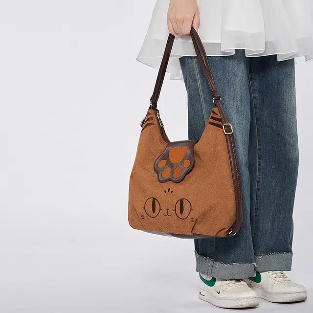 大英博物馆 巴斯特系列 萌猫灯芯绒 百搭 通勤 多用款 合成革 单肩包 常规 女款 棕色