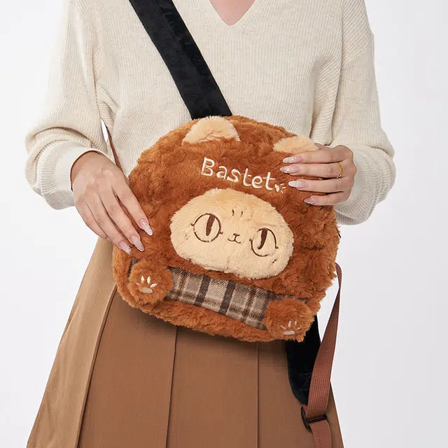 大英博物馆 巴斯特系列 可爱 萌猫格纹拼接 聚酯纤维 双肩包 女款 棕色