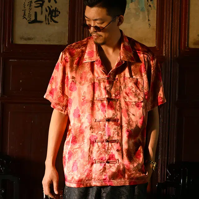 三省六部 户部·福禄夏季轻奢葫芦提花古巴领短袖衬衫 男女同款