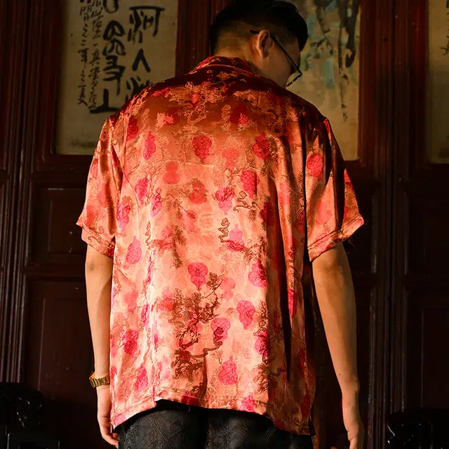 三省六部 户部·福禄夏季轻奢葫芦提花古巴领短袖衬衫 男女同款