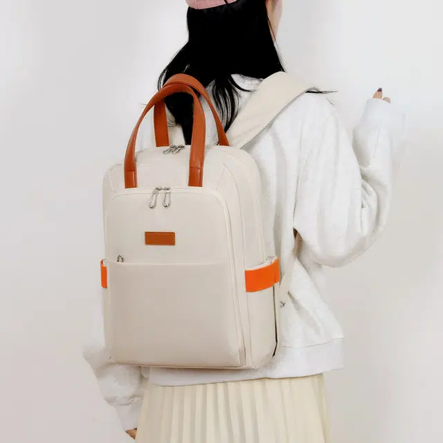 八小万 大容量多功能 简约纯色 商务多用途 时尚通勤 一包多用 牛津布 双肩包 常规 男女同款情侣款 米黄色/暗黑色/天蓝色