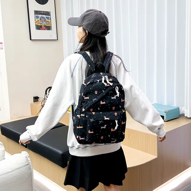 辛巴赫 可爱印花百搭学生党书包甜酷潮流小众设计上课 牛津纺 组合装 女款 多色