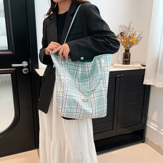 辛巴赫 小清晰百搭休闲英伦风格子潮流 涤纶 单肩包 女款 蓝色