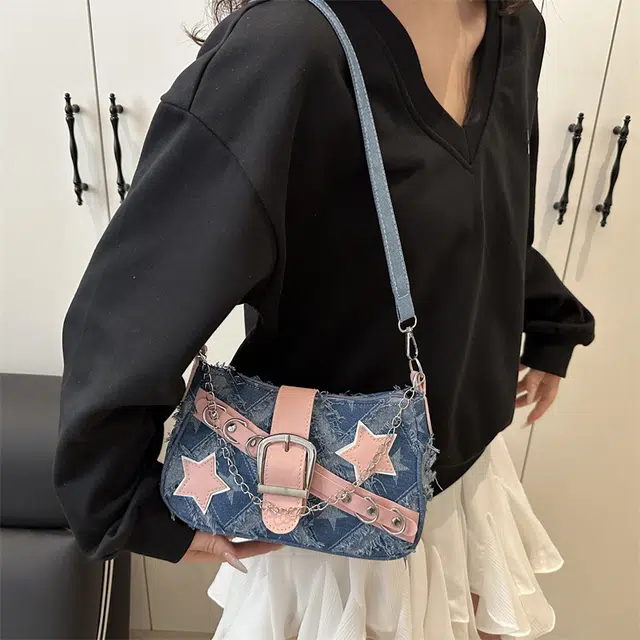 辛巴赫 个性可爱甜酷时髦小众设计百搭 牛仔布 单肩包 女款 多色