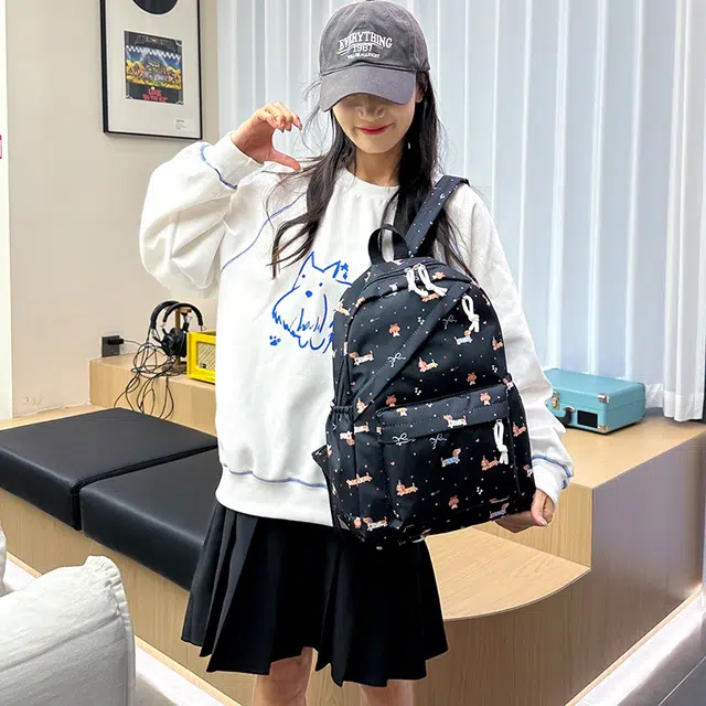 辛巴赫 可爱印花百搭学生党书包甜酷潮流小众设计上课 牛津纺 组合装 女款 多色