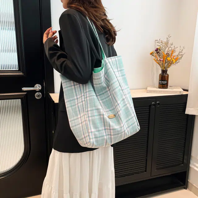 辛巴赫 小清晰百搭休闲英伦风格子潮流 涤纶 单肩包 女款 蓝色