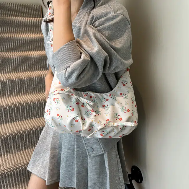 小众碎花褶皱肩带蝴蝶结甜美百搭 尼龙 单肩包 女款 多色