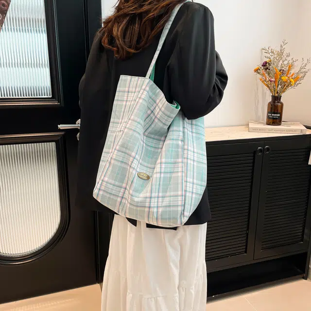 辛巴赫 小清晰百搭休闲英伦风格子潮流 涤纶 单肩包 女款 蓝色
