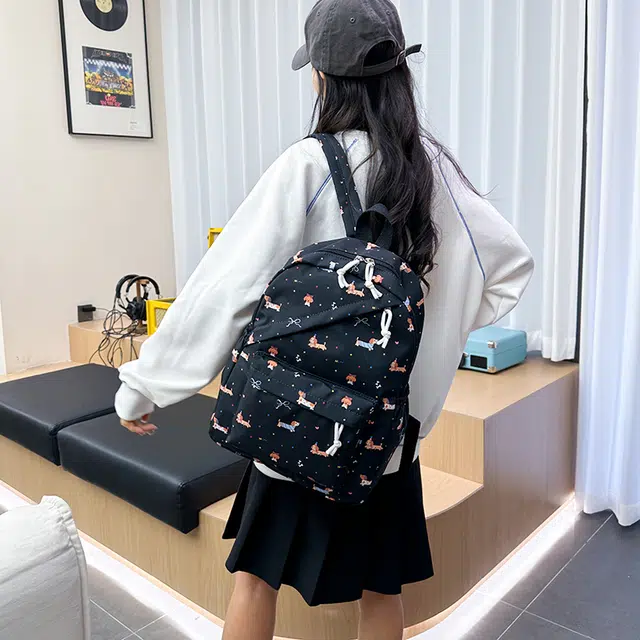 辛巴赫 可爱印花百搭学生党书包甜酷潮流小众设计上课 牛津纺 组合装 女款 多色