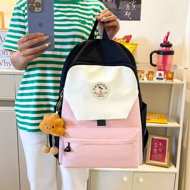 辛巴赫 撞色潮流时尚个性独特小众设计感学院风百搭 尼龙 双肩包 女款 多色