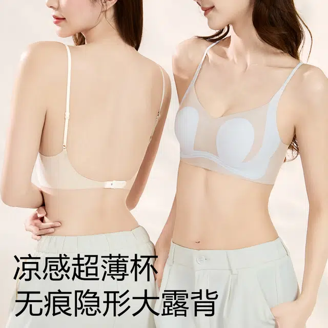 艾诗塔 冰丝无痕薄款细肩带大胸显小美背透气文胸 女款
