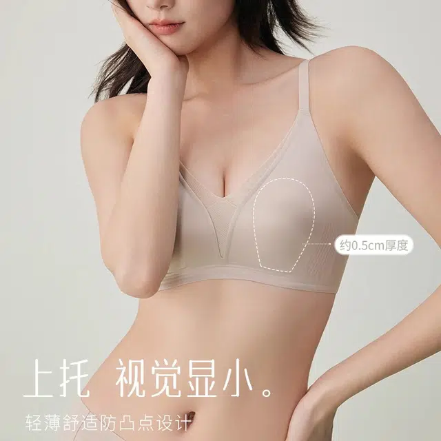 艾诗塔 超薄无痕粉底液内衣大胸显小兔耳杯防下垂缎面美背文胸 女款