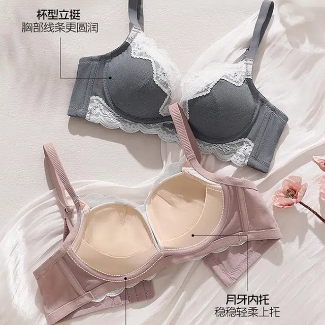 艾诗塔 小胸聚拢法式优雅蕾丝内衣无钢圈上托收副乳防下垂文胸罩 女款