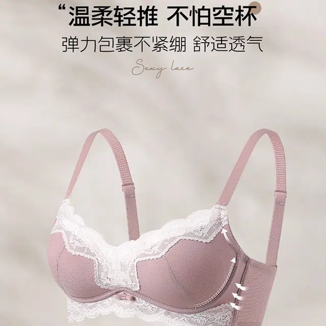 艾诗塔 小胸聚拢法式优雅蕾丝内衣无钢圈上托收副乳防下垂文胸罩 女款