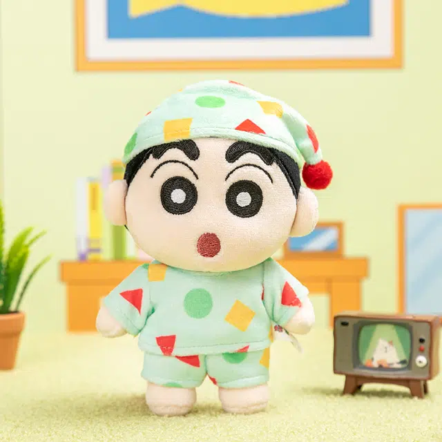 歪瓜出品 蜡笔小新角色 毛绒钥匙扣公仔玩偶 可爱卡通书包挂饰 谷圈挂件