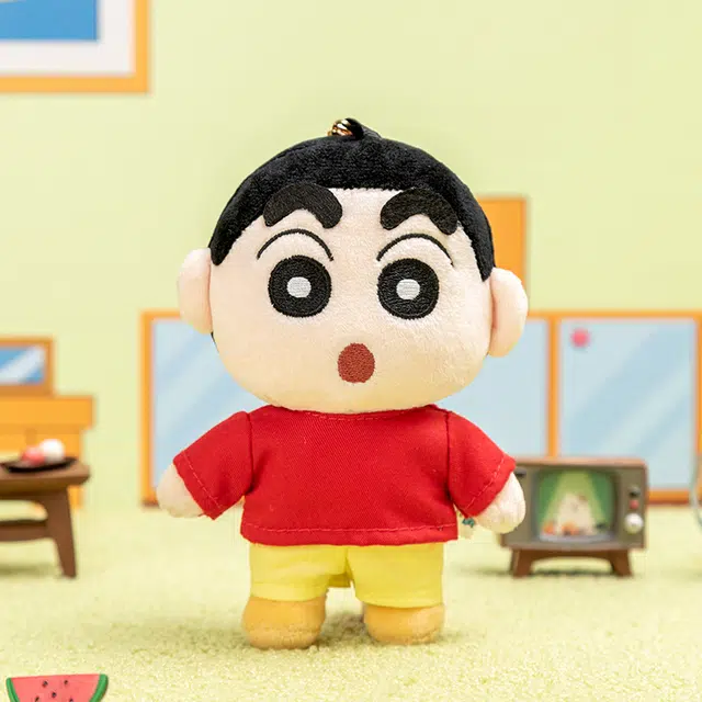 歪瓜出品 蜡笔小新角色 毛绒钥匙扣公仔玩偶 可爱卡通书包挂饰 谷圈挂件