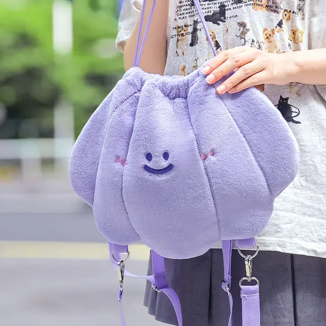 歪瓜出品 珍蚌贝壳 毛绒 双肩包 常规 男女同款情侣款 紫色