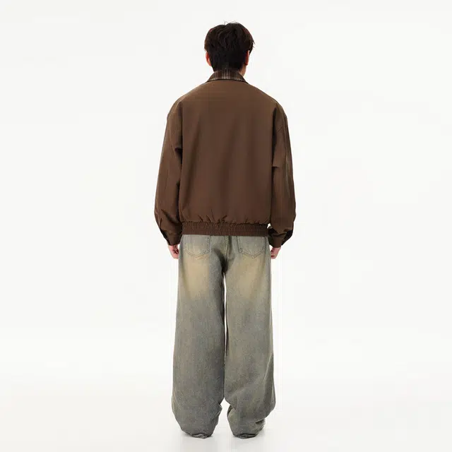 西行纪 美式复古高街格子纹假两件翻领拼接撞色设计美拉德色系外套日常宽松休闲百搭高级质感无性别主义开衫长袖夹克 男女同款